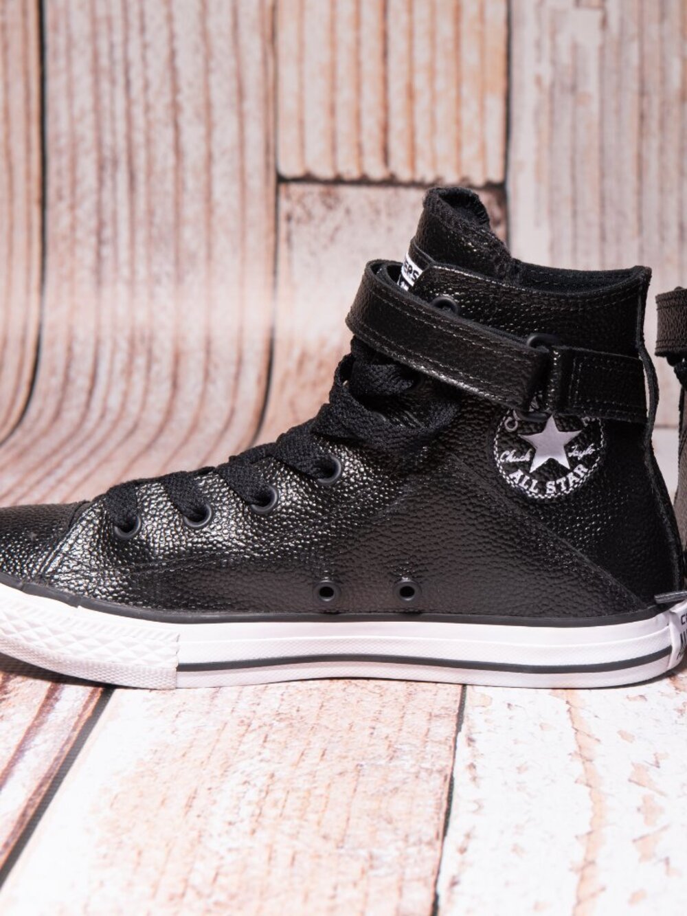 Converse All Star BREA Kids Black Leather Hi Top Strap Sneakers Youth Size 3
